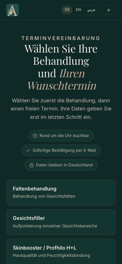 Online booking page on mobile